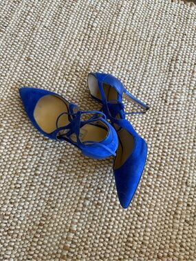 Jimmy Choo Vanessa Cobalt Blue Lace-Up Pointed-Toe Heels